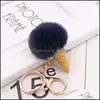 Clés du cône de crème glacée Pompom 5cm artificiel faux lapin fur clés pour sac à main les clés de pochette de bouffée élégante