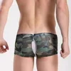 Sous-vêtements hommes sexy fermeture éclair ouvert camouflage boxer shorts avec pochette à l'intérieur sous-vêtements boxeurs gay taille basse