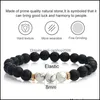 Perles Strands 8Mm Haute Qualité Naturel Noir Volcanique Pierre Perles Charme Bracelet Pour Hommes À La Main Élastique Oeil De Tigre Tbracelet Fash Dhf2G