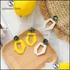 Stud Fashion Acrylic Geometric Earrings For Women Girls Yellow Hollow Statement Square Long Party Jewelry Valentines Day Drop Deliver Dhz3X