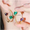 Dangle Chandelier Beaqueen Brilliant Double Side Big Heart Cut Green Purple Crystal Round Circle Hoop Earrings Cubic Zirconia Wome Dhq1M