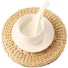 Bordmattor marknadsföring! 4 Pack Woven Placemats Round Corn Husk Placemat Rattan Tablemats For Tea Coffee Heat Isolation Pads 9.8 tum