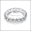 Рандные кольца Sier Shiny Crystal Ring Jewelry Кубический цирконий алмаз хип -хоп для женщин Q411fz Drop Delivery dh7gw