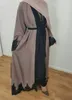 Casual Kleider Türkisch Dubai Muslim Stickerei Abaya Kleid Frauen Kimono Offene Lange Robe Spitze-up Jubah Islamische Kleidung Outwear Maxi Hijab