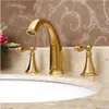 Banyo Lavabo muslukları cilalı altın pirinç 8 "yaygın havza musluk vanity 2 düğme küvet mikser musluk güverte montaj 3 delik lavabo