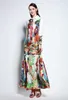 カジュアルドレス女性長い秋の袖のシャツドレスヨーロッパスタイルの果物印刷マキシファッション自由boho D780