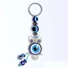 Nyckelringar Fashion Jewelry Turkish Symbol Evil Eye Ring Handmade Vintage Owl Keychain Drop Delivery DHCN8 DHD9C