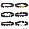 Perles Strands 8Mm Haute Qualité Naturel Noir Volcanique Pierre Perles Charme Bracelet Pour Hommes À La Main Élastique Oeil De Tigre Tbracelet Fash Dhf2G