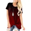 Kvinnors T -skjortor Summer Tee Women Casual Round Neck Short Sleeve Gradient Print Twist Long Cotton Athletic Tops