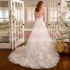 Robe de mariée grande taille robes à col en V profond rétro A-ligne longueur au sol sans manches appliques robes de mariée blanches pour invité avec tulle bouffant