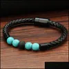 Charm Bracelets Mens Genuine Leather Lava Rock Bead Brackets For Women Natural Turquoise Essential Oil Diffuser Stone Magnetic Buckl Otsp2