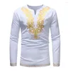 Camisetas masculinas de melhor estilo nacional de estilo nacional tshirt impressa de mangas compridas camisetas em videira em vesas de vestido de vestido de vestido dashiki