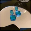 Baumeln Kronleuchter Koreanische Grüne Ohrringe Persönlichkeit Mode Geometrische Quadratische Glas Kristall Anhänger Schmuck Drop Lieferung Dhdqz