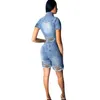 Kvinnors jumpsuits Rompers 2023 Fashion Casual Denim Shorts European och American One-Piece Ripped Jumpsuit