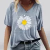 Damen-T-Shirts, Damen-Shirt, kurzärmelig, mit Tasche, bedruckt, V-Ausschnitt, Tops, T-Shirt, lockere, lässige Bluse, Knopfleiste