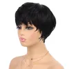 Pixie Cut Wig с челкой короткими слоистыми черными париками для женщин 100 человек с полной машиной.