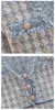 Robes décontractées Femmes Tricot 2023 Hiver Vintage Houndstooth Robe bleue à manches longues Gland Boutons de perles Une ligne Mini Chic Vêtements