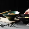 Bowls 8-inch Japanese Ceramic High-foot Bowl Black Green Dinner Plate Home Large-capacity Noodle Soup Salad Restaurant Tableware