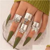 Cluster Rings Flowers Butterfly Finger For Women Vintage Sier Color Metal Knuckle Ring Set Jewelry Anillo Accessories 2022 Drop Deliv Dhvqy