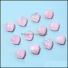 Arts And Crafts Natural Stone Pink Crystal 15Mm Heart Ornaments Quartz Healing Crystals Energy Reiki Gem Craft Hand Pieces Living Ro Dhkgt