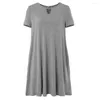 Party Dresses Swing Dress Pockets Casual Women Hollow Out Solid A-Line Lady Short Sleeve Mini Crew Neck Simple Loose Spring D30