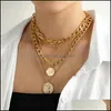 Pendant Necklaces Vintage Mtilayer Chain Necklace Womens Torques Large Coin Jewelry Accessories Drop Delivery Pendants Dh6Et