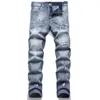 Nya jeans chino byxor byxa mäns byxor sträcker sig nära passande slacks tvättade rak mager broderi lapptäcke rippade mens trend märke motorcykel jeans-f16