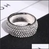 Bandringar lyxiga smycken Pave Seting fl 360pcs Simated Diamond Cz Stone Engagement Wedding Finger Ring For Men Women 592 Q2 Drop de DH2by