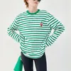 Women's T Shirts Three-dimensional Strawberry Pattern Tee Women Stripes Loose Long Sleeve Early Spring 2023 Casual O-neck Ladies