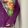 Malhas femininas tees syiwidii ​​roxo criss-cross cardigan sweearters outono inverno 2023 manga longa v botão de pescoço up jaqueta tricotada solta