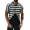 Männer T Shirts Männer Frühling Sommer Top Casual O Neck Gestreiften Gedruckt Patchwork Kurzarm T Shirt Bluse MensMen's Mild22