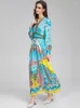 Casual Dresses MoaaYina Fashion Designer Dress Autumn Women's High Waist Lantern Sleeve Crystal Beads Flower Print Holiday