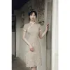 Etnische kleding elegante korte mouw hoge split Cheongsam Chinese stijl dames katoenen mandarijn kraag qipao oversize S-3XL