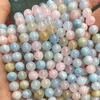 Boncuklar Doğal Morganite Taş Yuvarlak Mücevherat için Gevşek Aralayıcı Yapım 15 "Strand Diy Accessorries Boncuk Bilezik 6 8 10 12mm