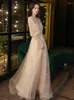 Etniska kläder Kvinnor Champagne Lång A-Line Evening Dress Ball Gown Sweetheart Elegant Fairy Formal Bowns