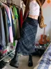 Rokken Waatfaak Plaid Print Zwart Goth rok Hoge taille Vintage Summer Beach Straight Long Hippie Mesh Gotic Doek