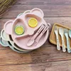 Plates 3pcs Kids Divided Dish Tableware Set Baby Toddler Children Wheat Straw Table Tray Plate Bowl Feeder Dishes For