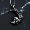 Pendant Necklaces Vintage Half Moon Necklace For Men Fashion Stainless Steel Gothic Skull Biker Punk Hip Hop Jewelry Gift WholesalePendant