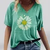 Damen-T-Shirts, Damen-Shirt, kurzärmelig, mit Tasche, bedruckt, V-Ausschnitt, Tops, T-Shirt, lockere, lässige Bluse, Knopfleiste