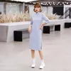 Roupas étnicas vintage feminina oriental cheongsam novidade chinesa vestido formal camurça azul mulher tradicional qipao