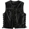 Gilets pour hommes Gilet en cuir véritable Moto Moto Club Style Biker Gilet Lacets latéraux Peau de vache véritable Learther Veste sans manches