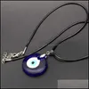 Pendant Necklaces Blue Evil Eye Necklace For Women Black Wax Cord Chain Men Choker Jewelry Lucky Amet Female Party Gift Drop Deliver Otndf