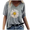 T-shirt da donna Camicia da donna Tasca a maniche corte da donna Top con scollo a V stampato T-shirt Camicetta casual allentata Bottoni