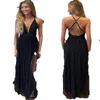 Black Deep V-Neck Evening Dresses Spaghetti Straps Side Slit Blackless Floor Length Formal Party Prom Gowns Sleeveless