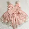 Flicka klänningar barn boutique kläder små flickor spanska rosa spets baby spanien lotia frocks spädbarn yjj003