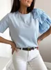 Work Dresses Elegant Solid Layered Ruffle Chic Blouse Summer Casual O Neck Short Sleeve Shirt Women Fashion Office Commute Pullover BlusaWor