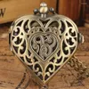 Montres de poche amour coeur forme Quartz montre Bronze/argent/noir Unique collier pendentif chaîne dame Souvenir cadeaux pour filles femmes