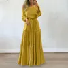 Vestidos casuais vestido maxi babado puro de piso macio, sem alça de cor sólida bohemia streetwear de outono