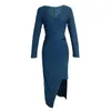 Robes décontractées Élégant Sexy Dressfor Femmes 2023 Bleu Noir Glitter Paillettes Asymétrique Midi Moulante Skinny Robe Femme Soirée Soirée