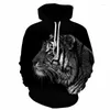 Felpe con cappuccio da uomo Felpa con cappuccio stampata in 3D Pullover con cappuccio animale Cool Tiger Uomo Donna Bambini Street Wear Felpa Abbigliamento nero